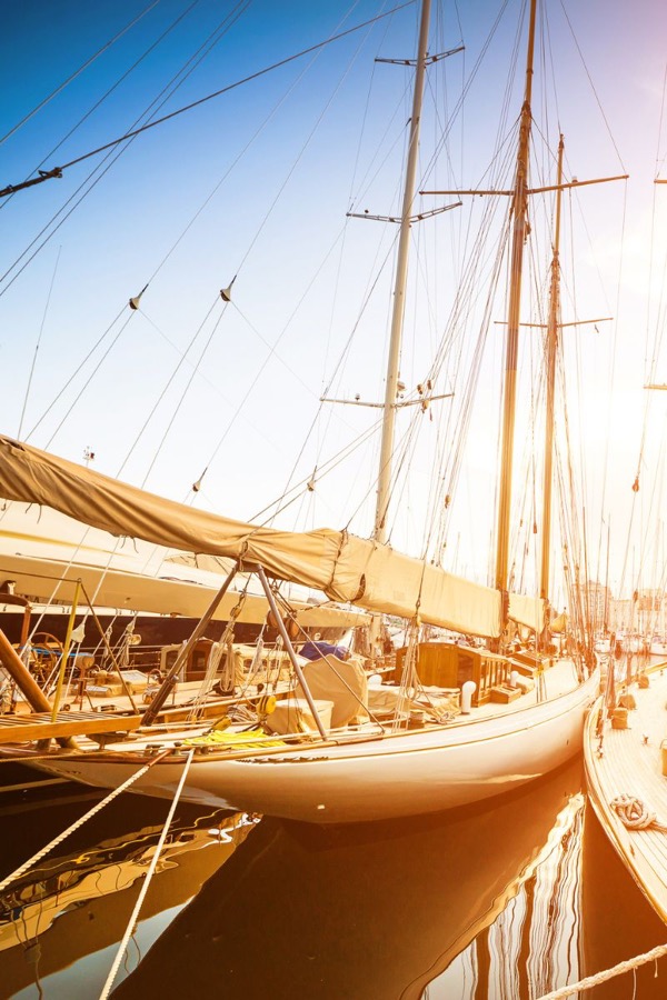 PW Marina dock with boats at sunset