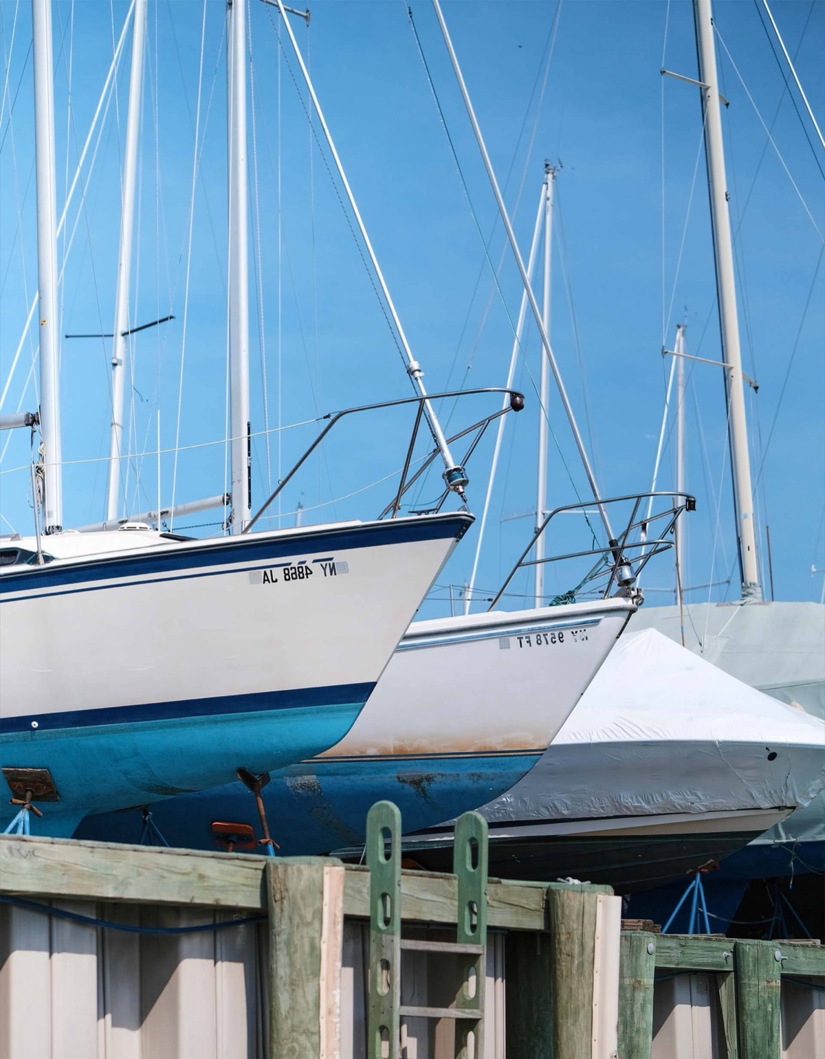 Aerial view of PW Marina boat slips and dock